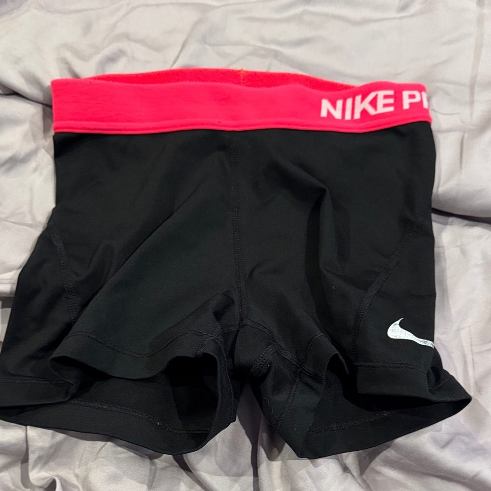 Nike Women's Athletic Shorts Black with Neon Pinkish Red Waistband
